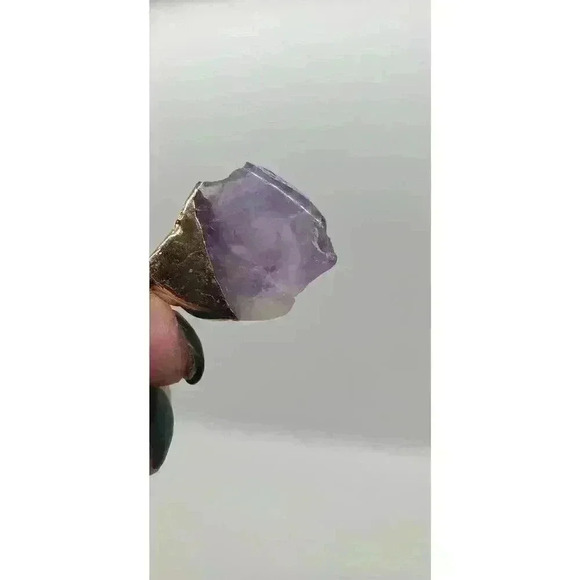 Genuine Amethyst Crystal Polished & Dipped In 14 Kt. Gold Pendant Necklace - Picture 8 of 13